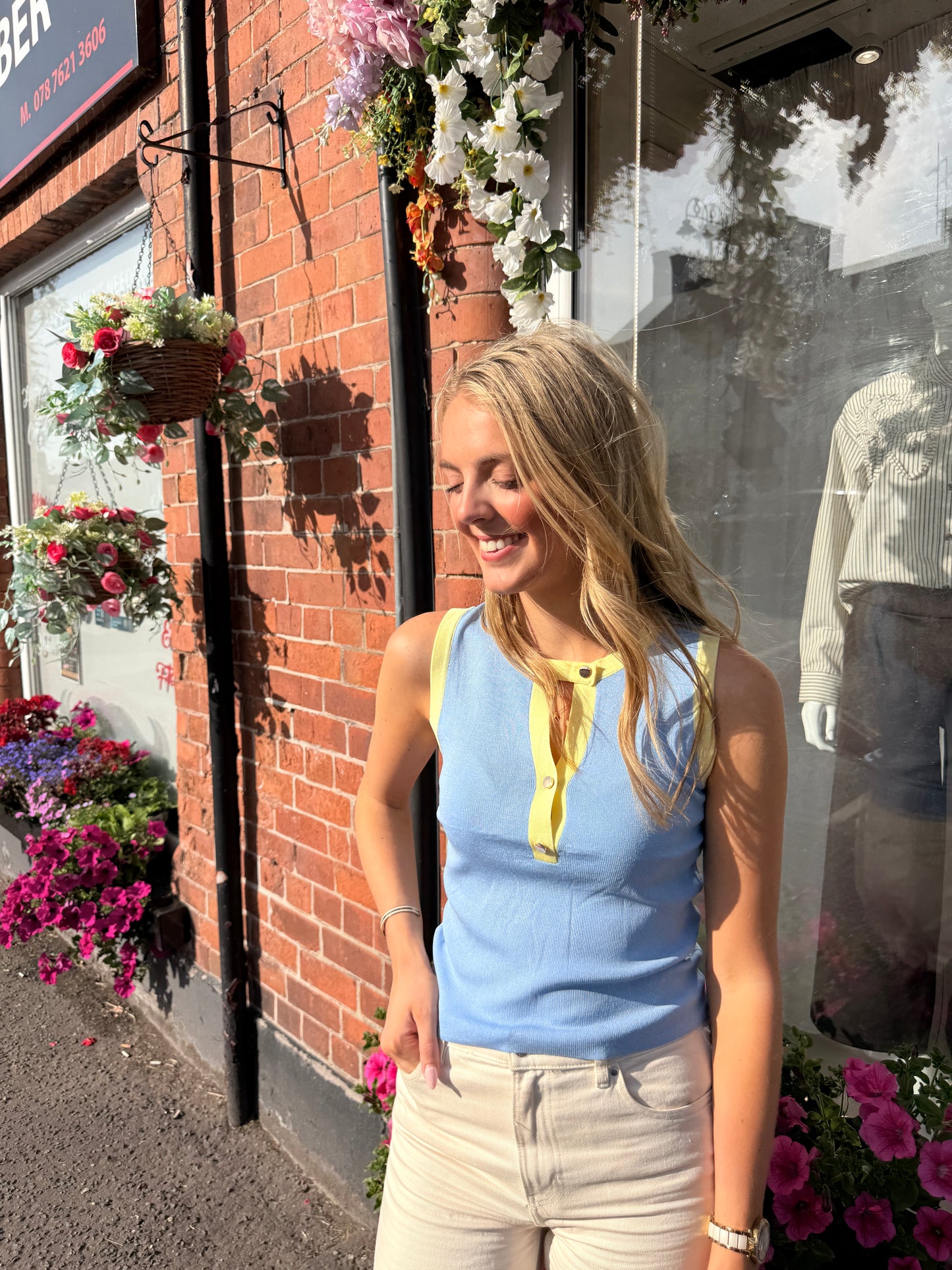 Contrast Button Vest Blue/Yellow