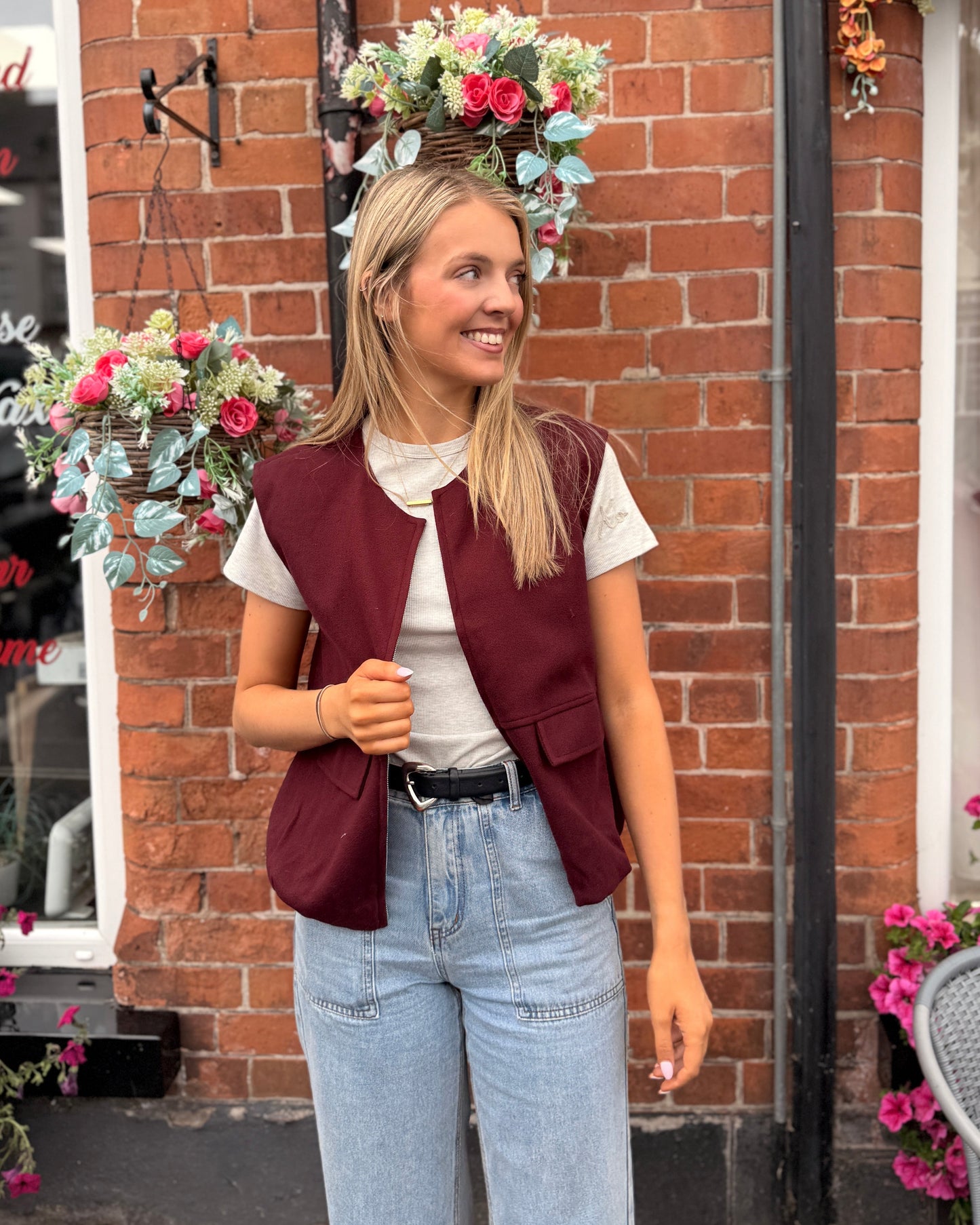 Burgundy Soft zip gilet