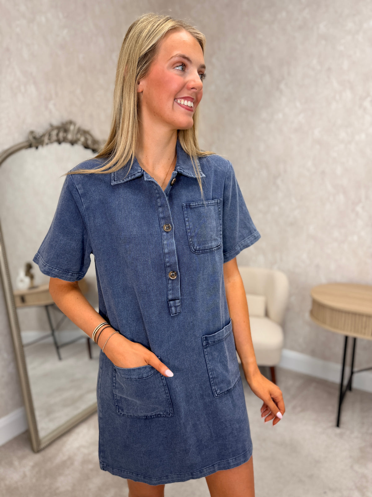 Soft Denim Shift Dress Navy