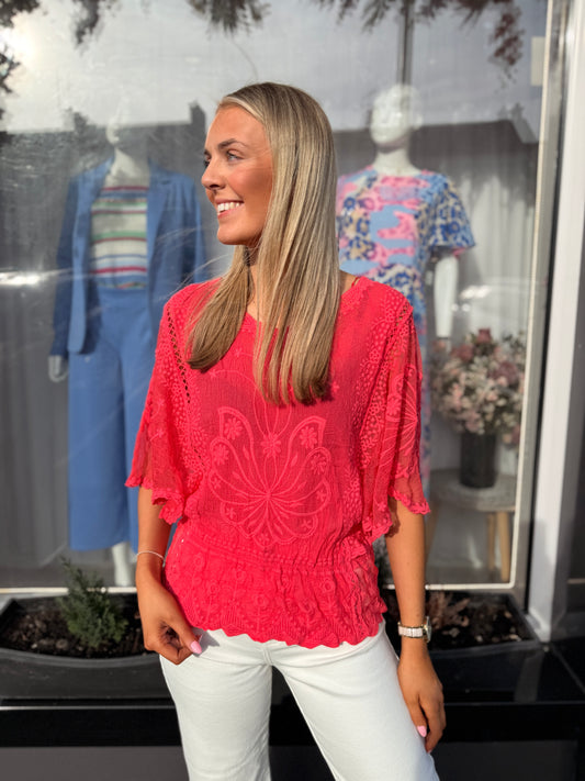 Floral Lace Butterfly Sleeve Blouse