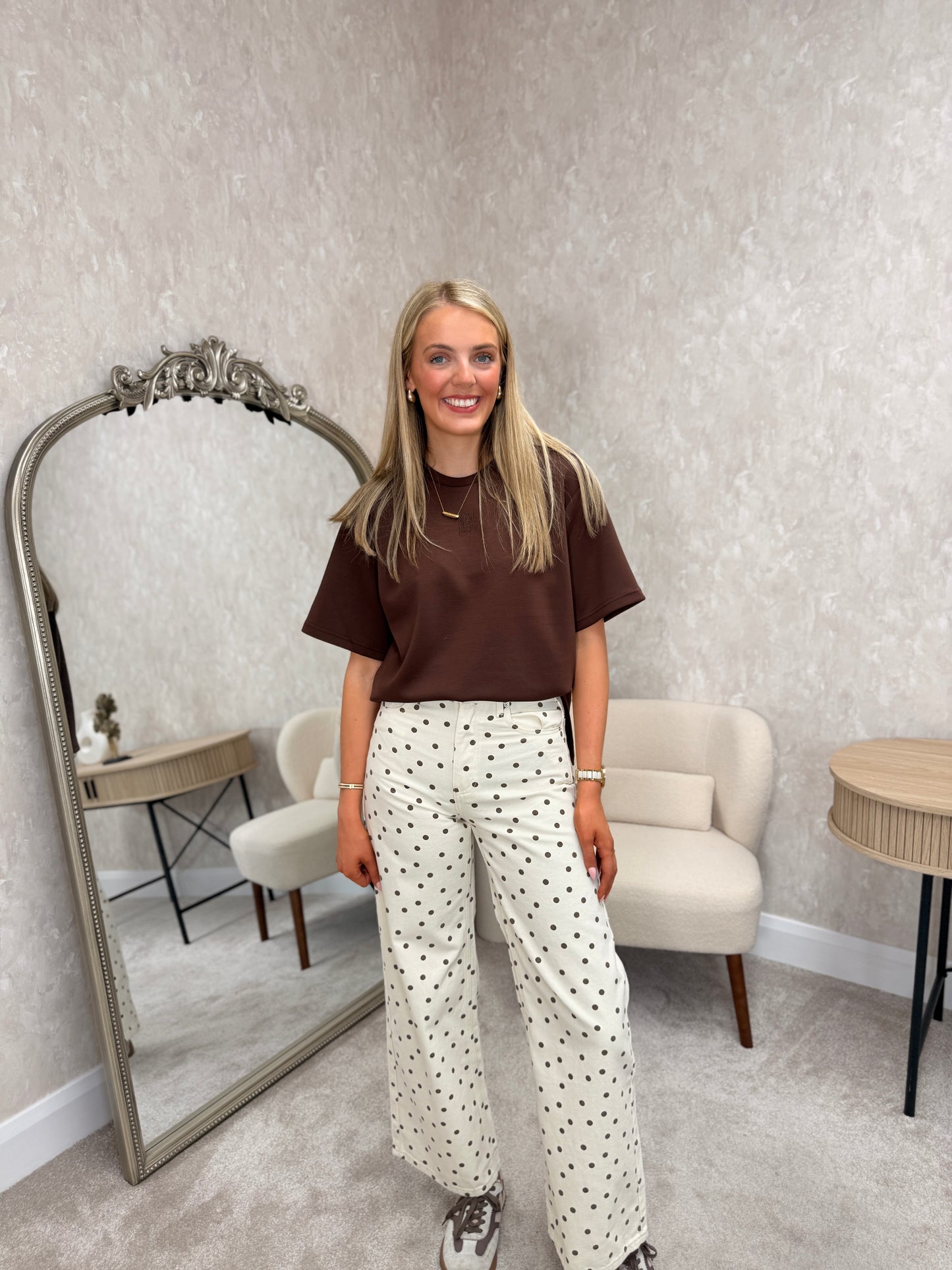 Cream/Brown Polka Dot Jeans