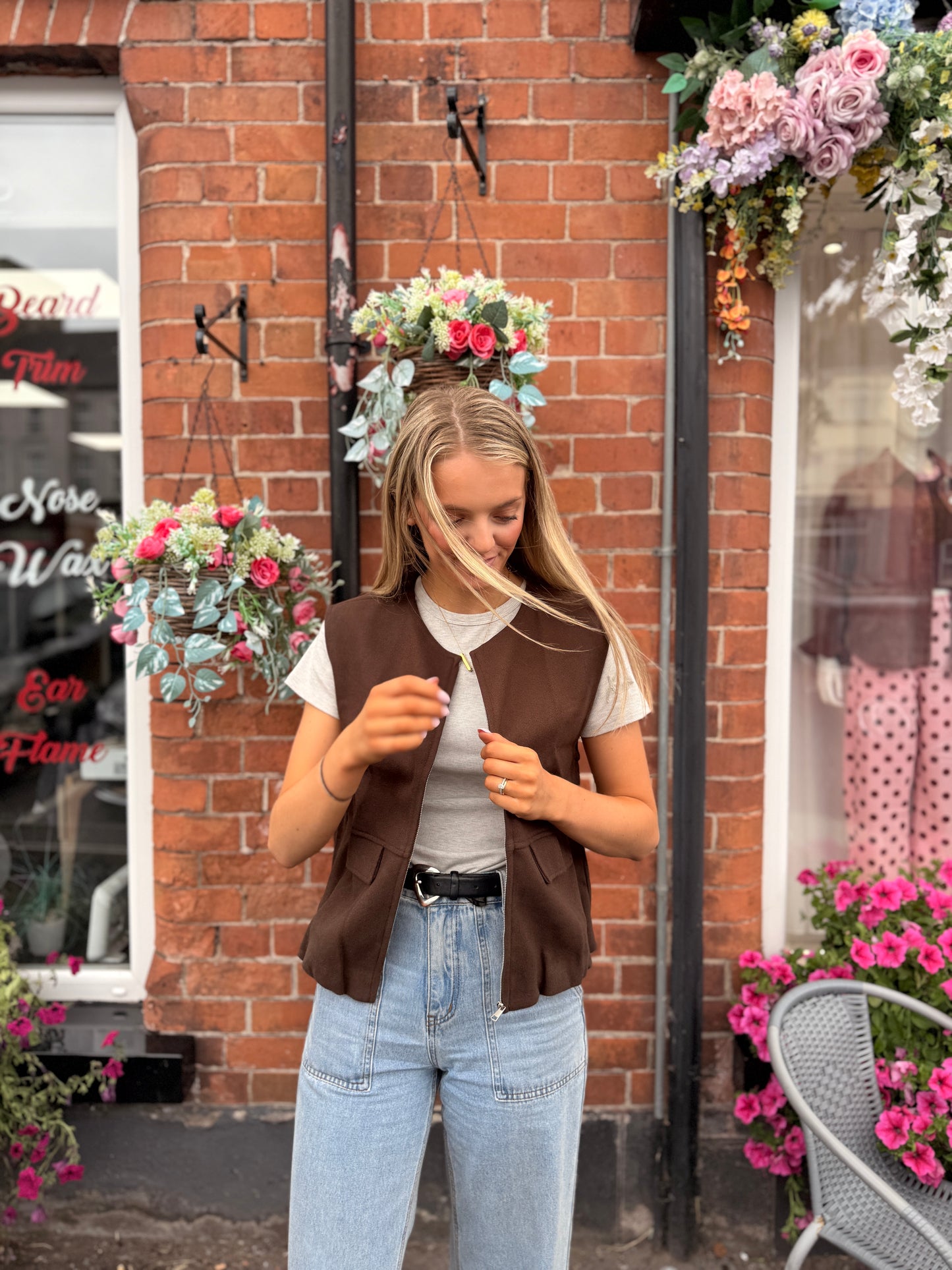 Brown Soft zip gilet