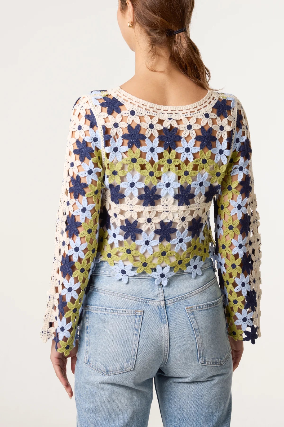 Floral Crochet Cropped Jumper Blue