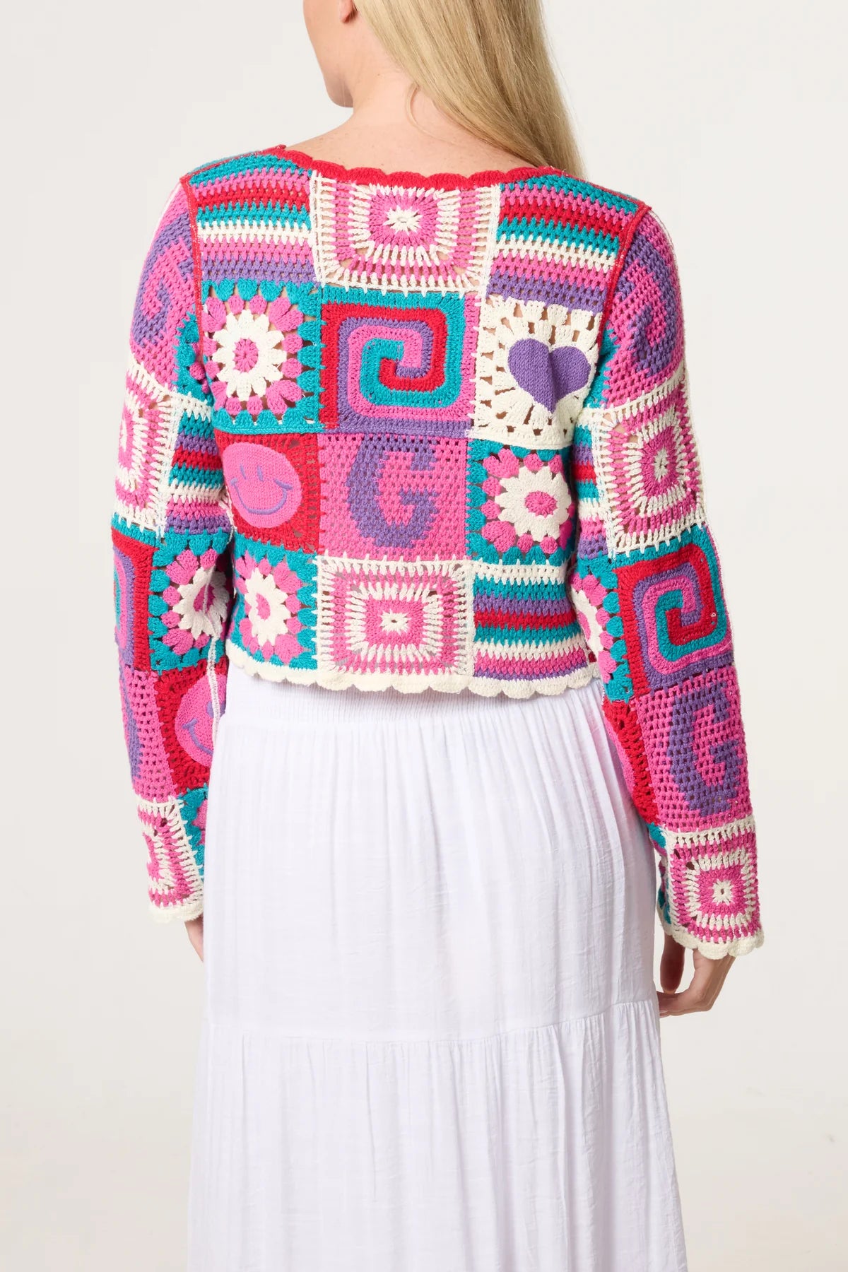 Retro Patchwork Crochet Cropped Top