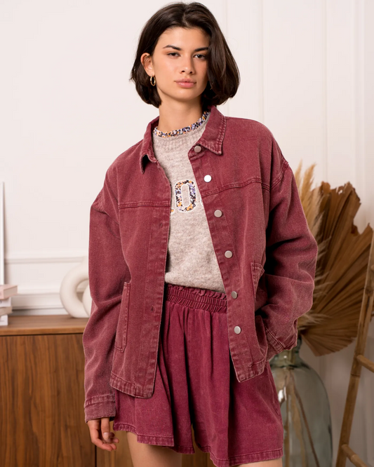 Burgundy Soft Denim Jacket