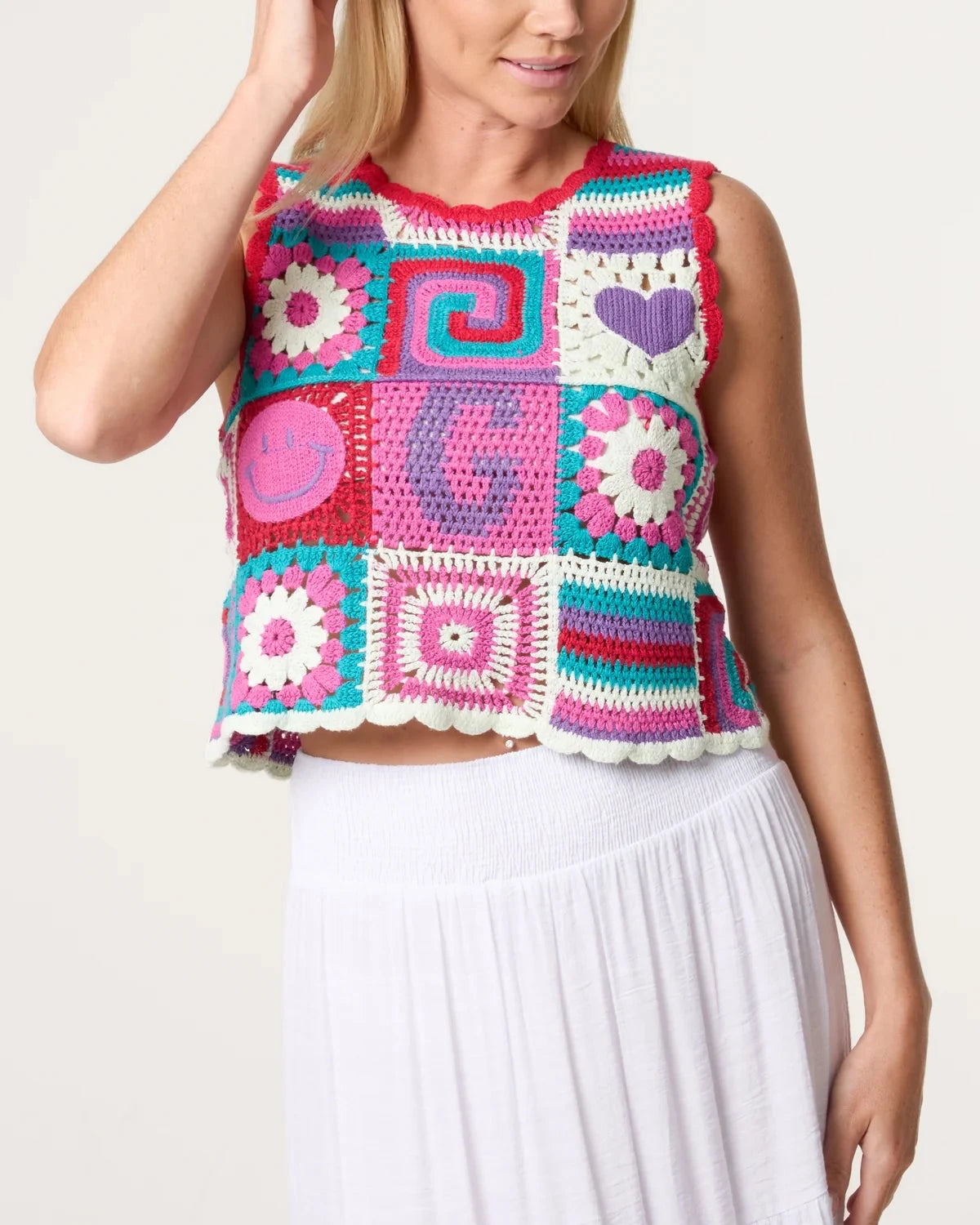Retro Patchwork Crochet Vest