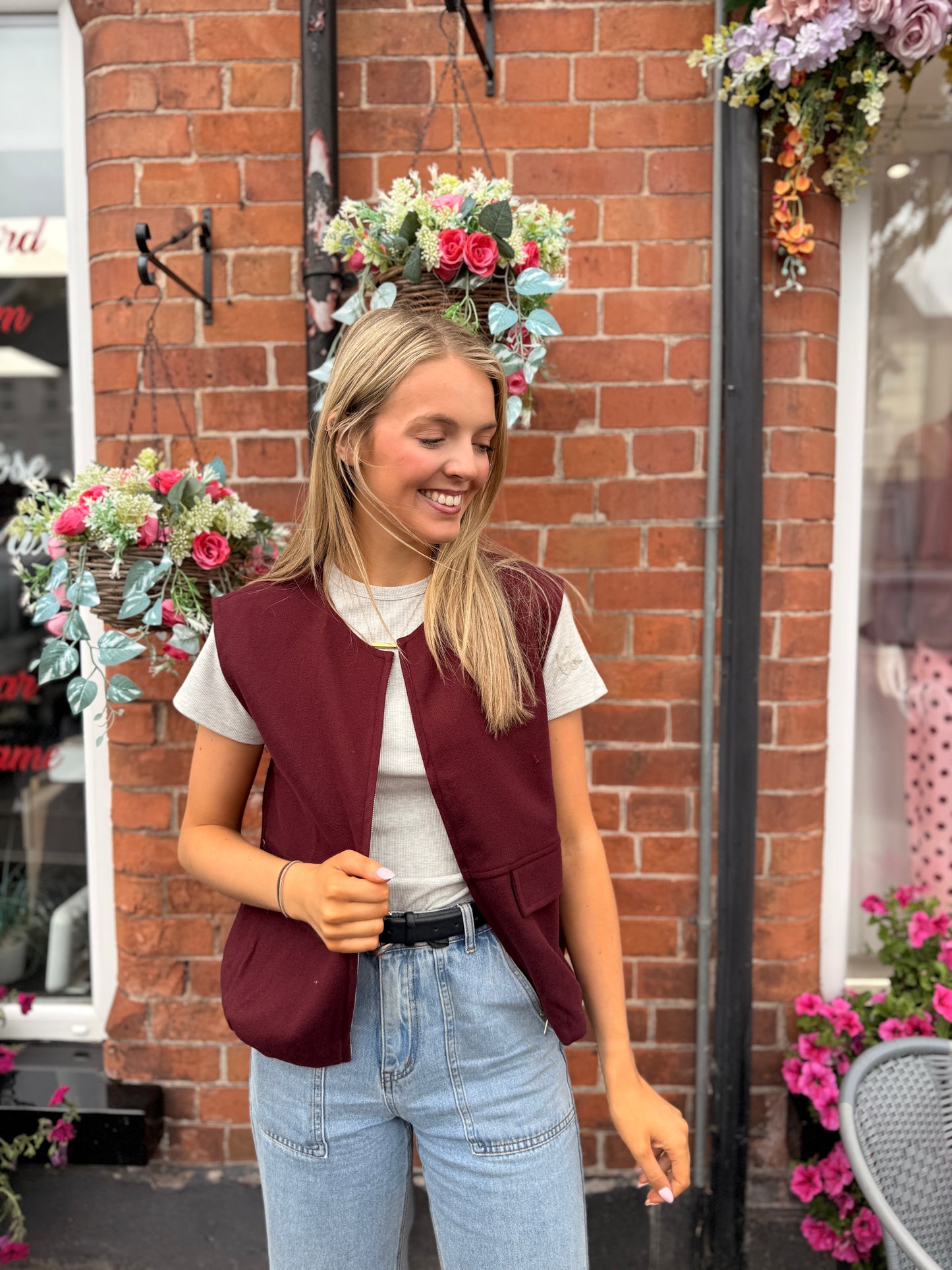 Burgundy Soft zip gilet