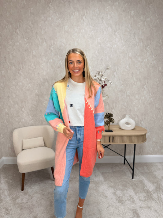 Stitch Detail Colourblock Cardigan Long