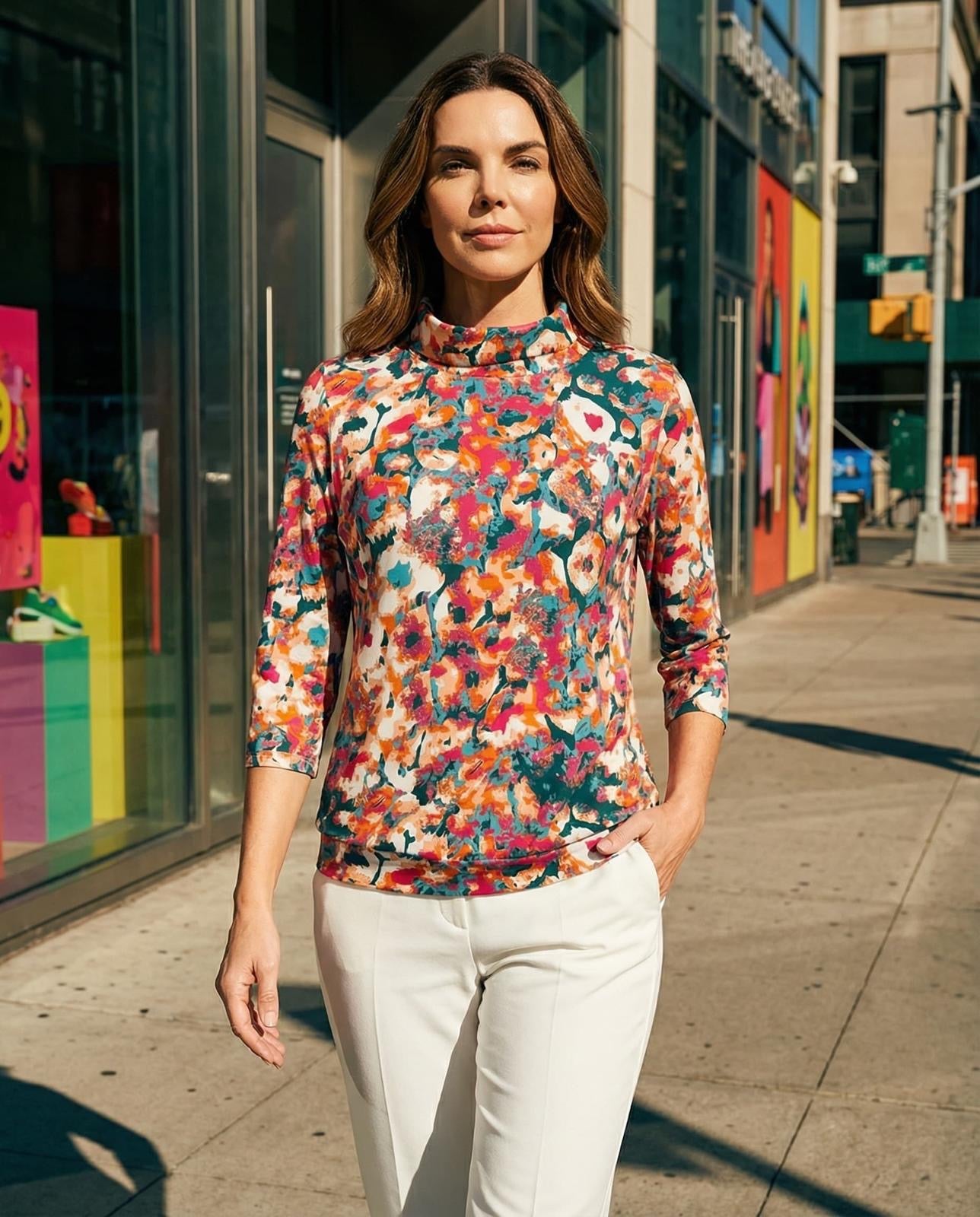 YEW 4117 Multi Colour Cowl Neck Top