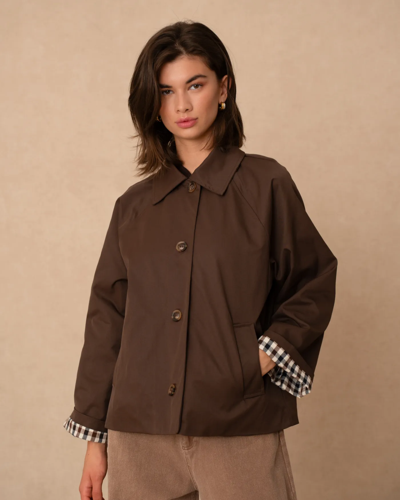 Short Trench Coat Brown