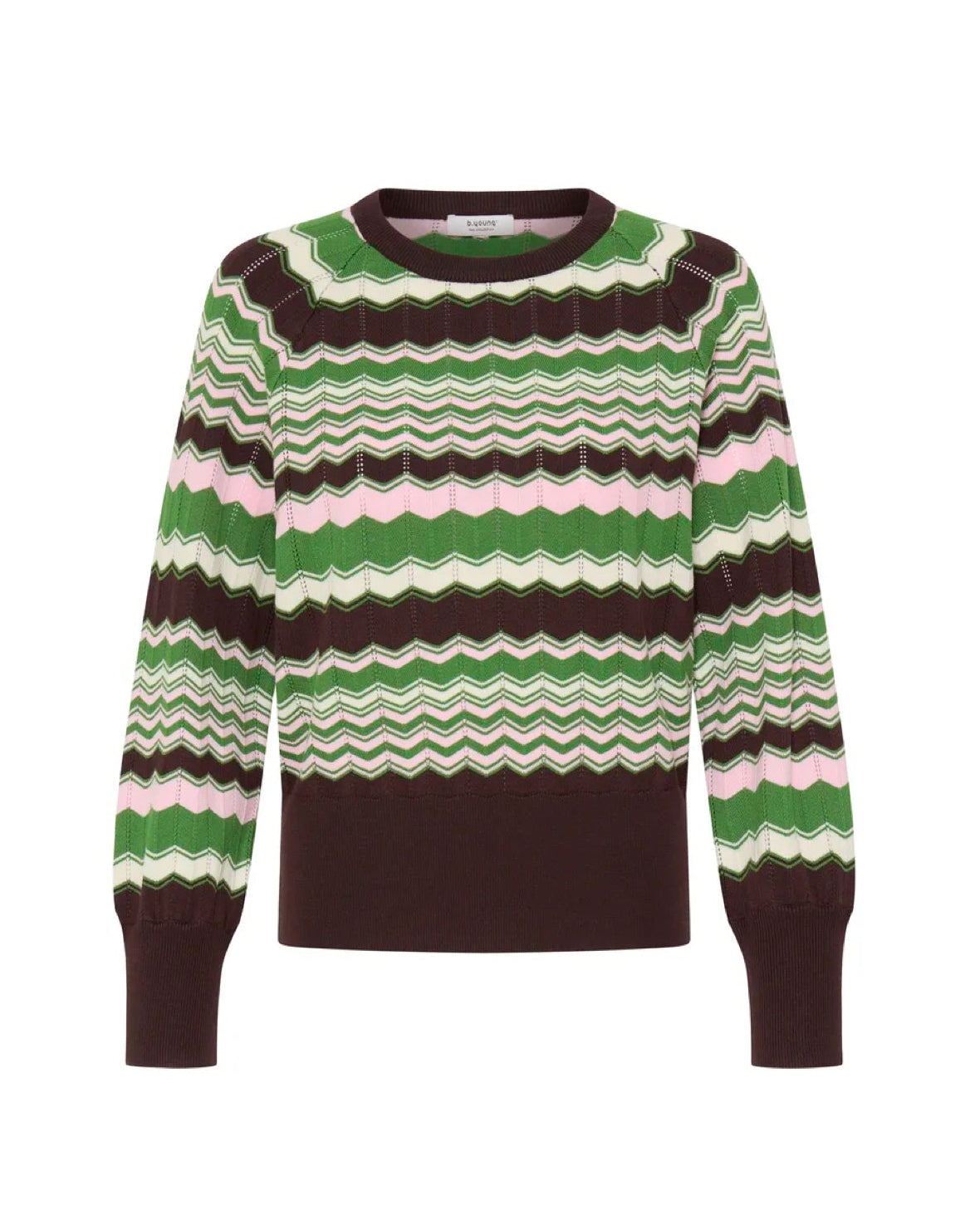 Morla Pointelle Jumper Green Zig Zag