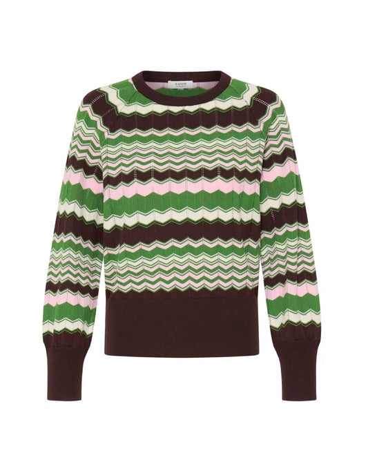 Morla Pointelle Jumper Green Zig Zag