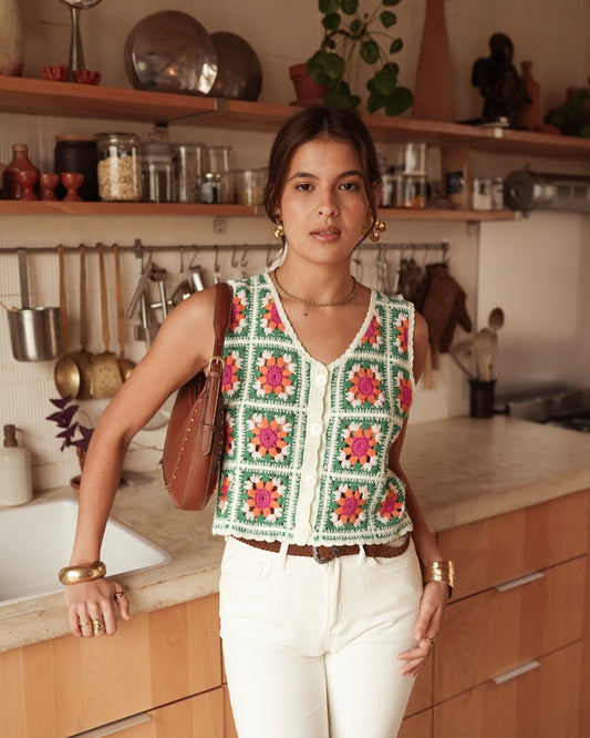 Crochet Sleeveless Top Green