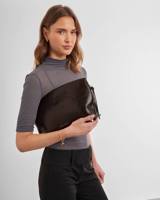 KLB4734 Freya Patent Crackle Clutch Bitter Chocolate