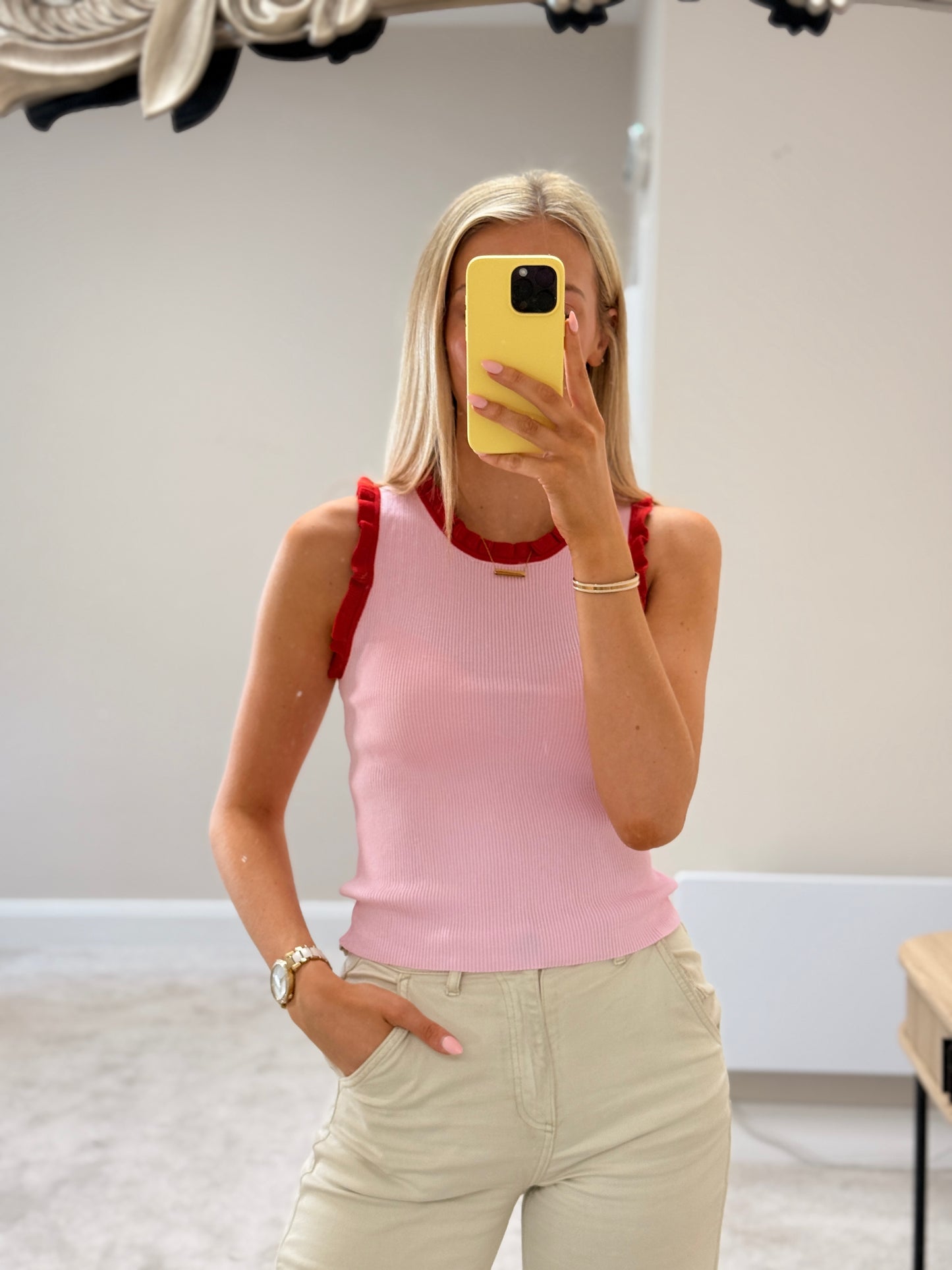 Pink Red Ruffle Vest Top
