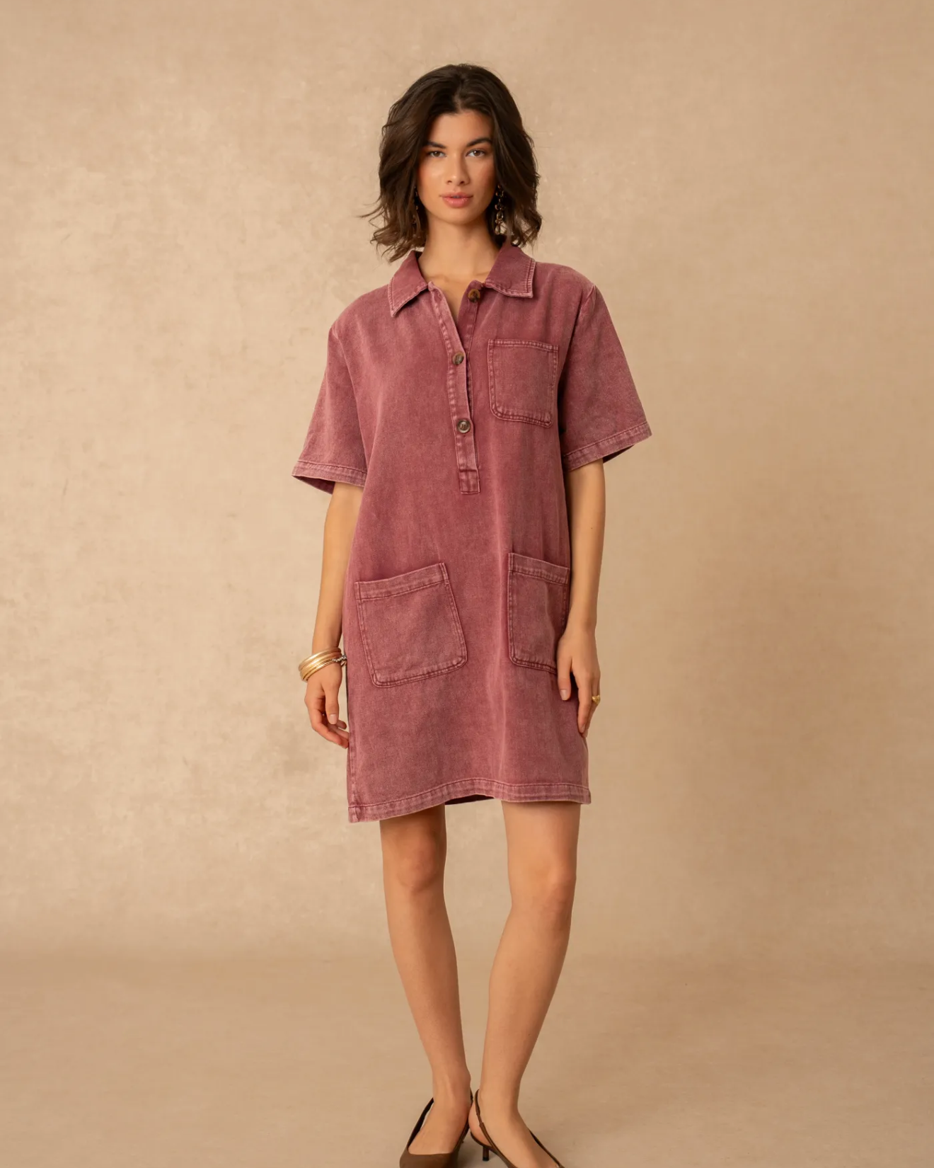 Soft Denim Shift Dress Maroon
