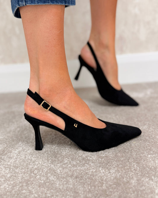 Let the Mystery vinyl black heels
