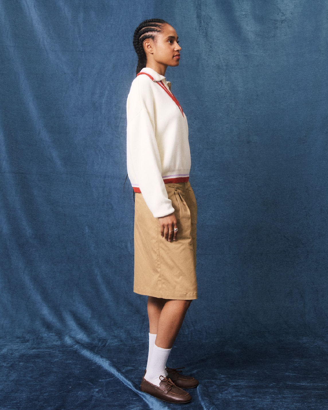 Cream 1/4 Zip Varsity Knit