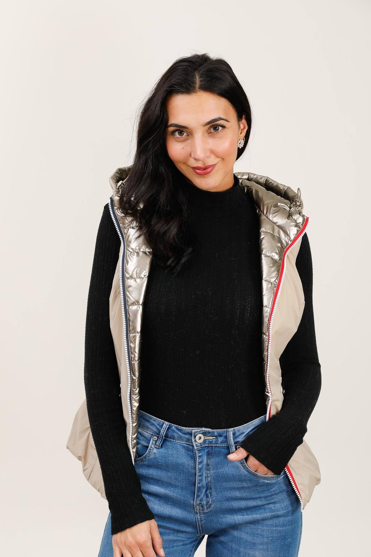 Waterproof sleeveless metallic gilet bronze