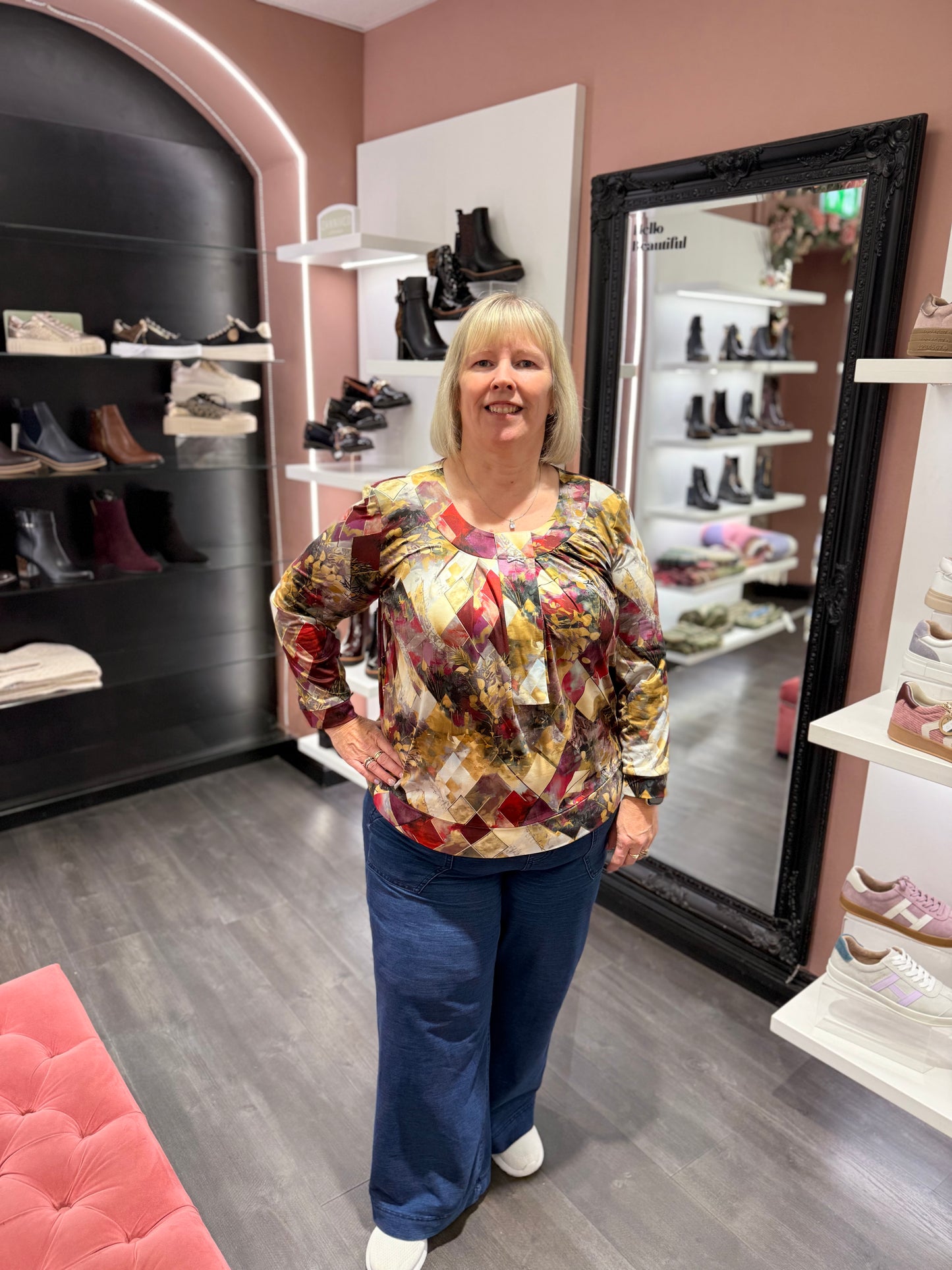 YEW 2883 Maroon Green Round Neck Top