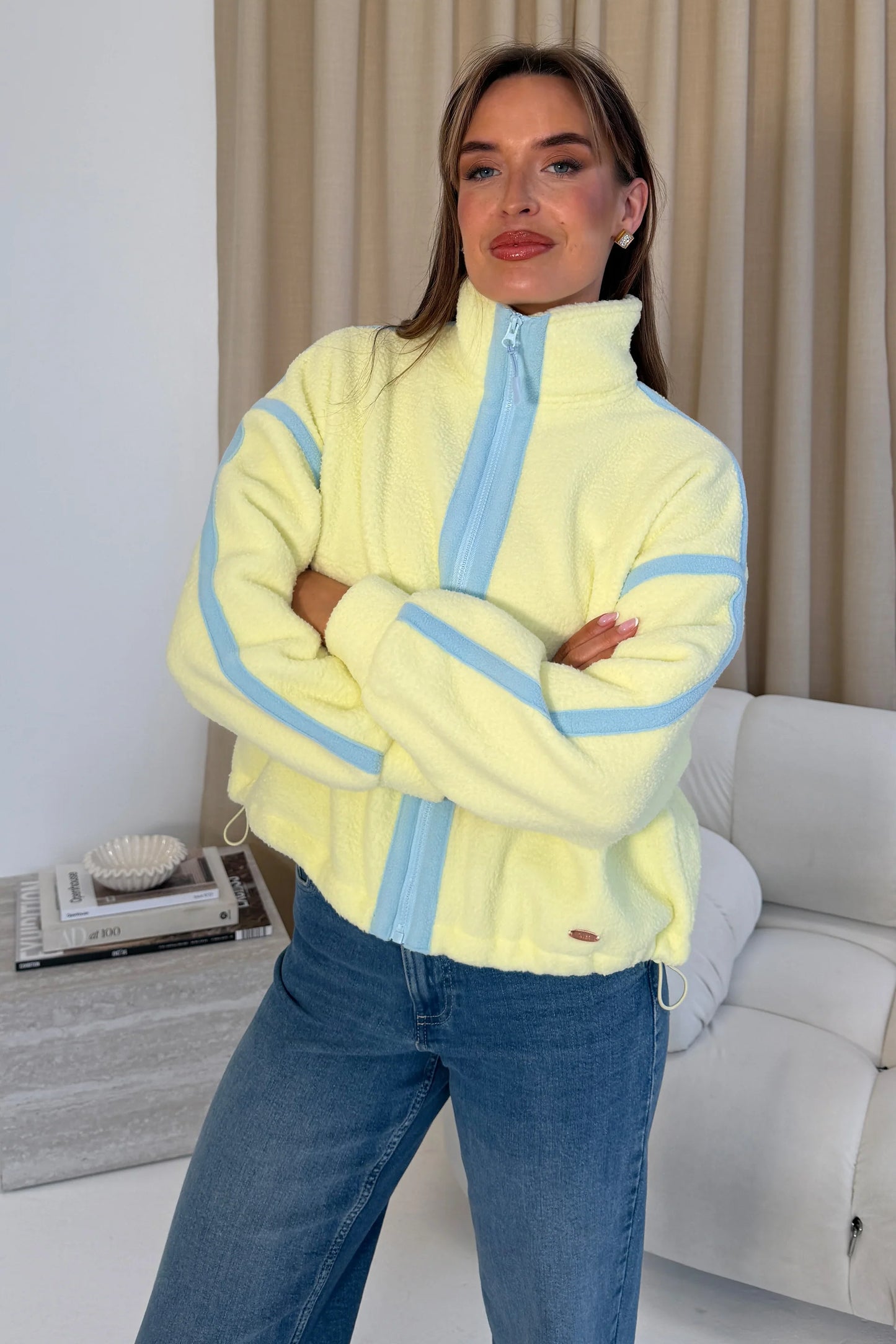 Lulu Contrast Binding Full Zip Fleece Lime Blue