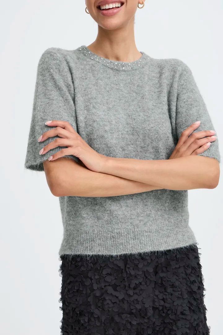 Omea Rhinestone SS Jumper Grey