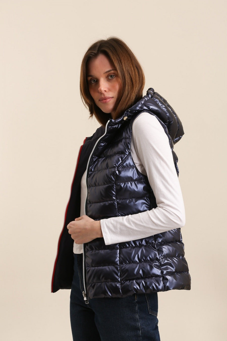 Waterproof sleeveless metallic gilet Navy