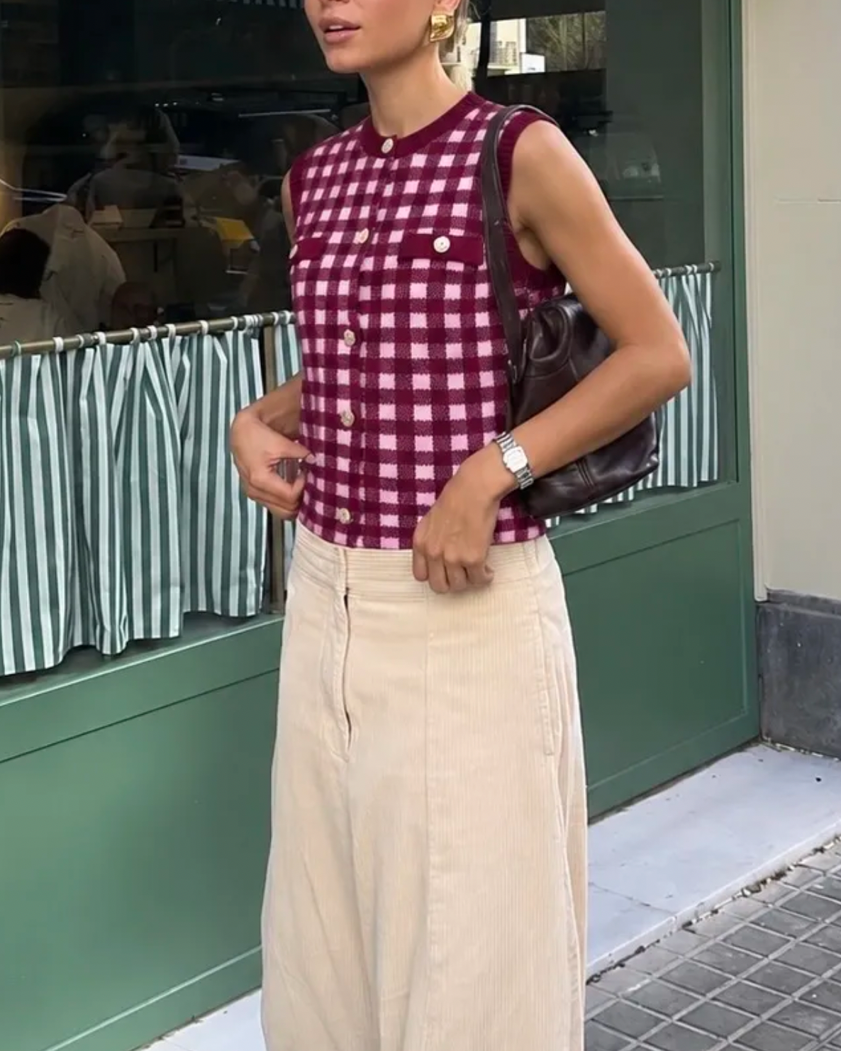 Gingham Waistcoat Burgundy/Pink
