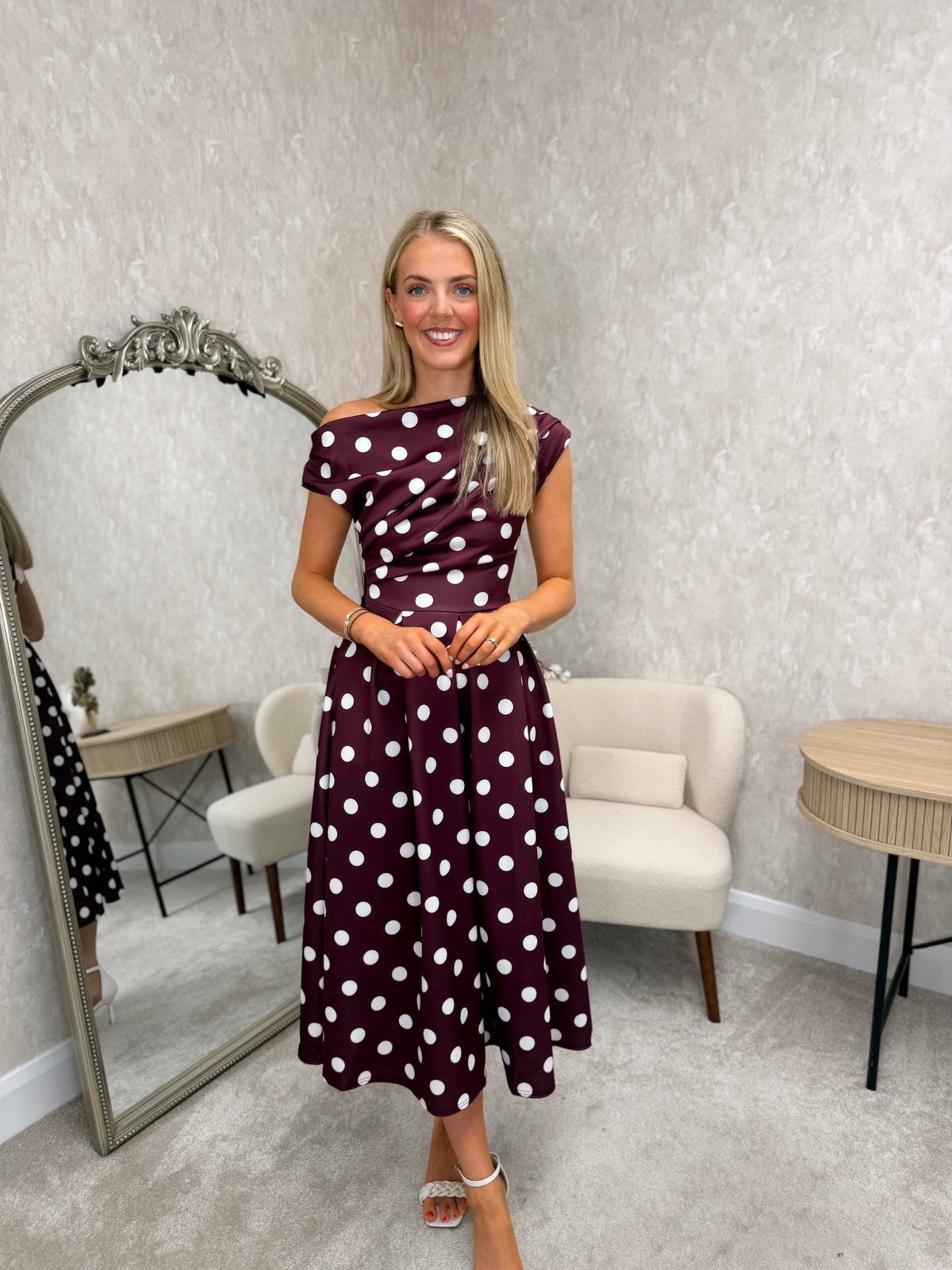 Betty Asymmetric Skater Midi Berry White Dress