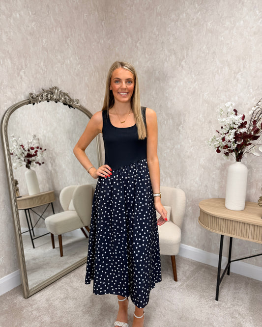 Lela Polka Dot Dress Navy