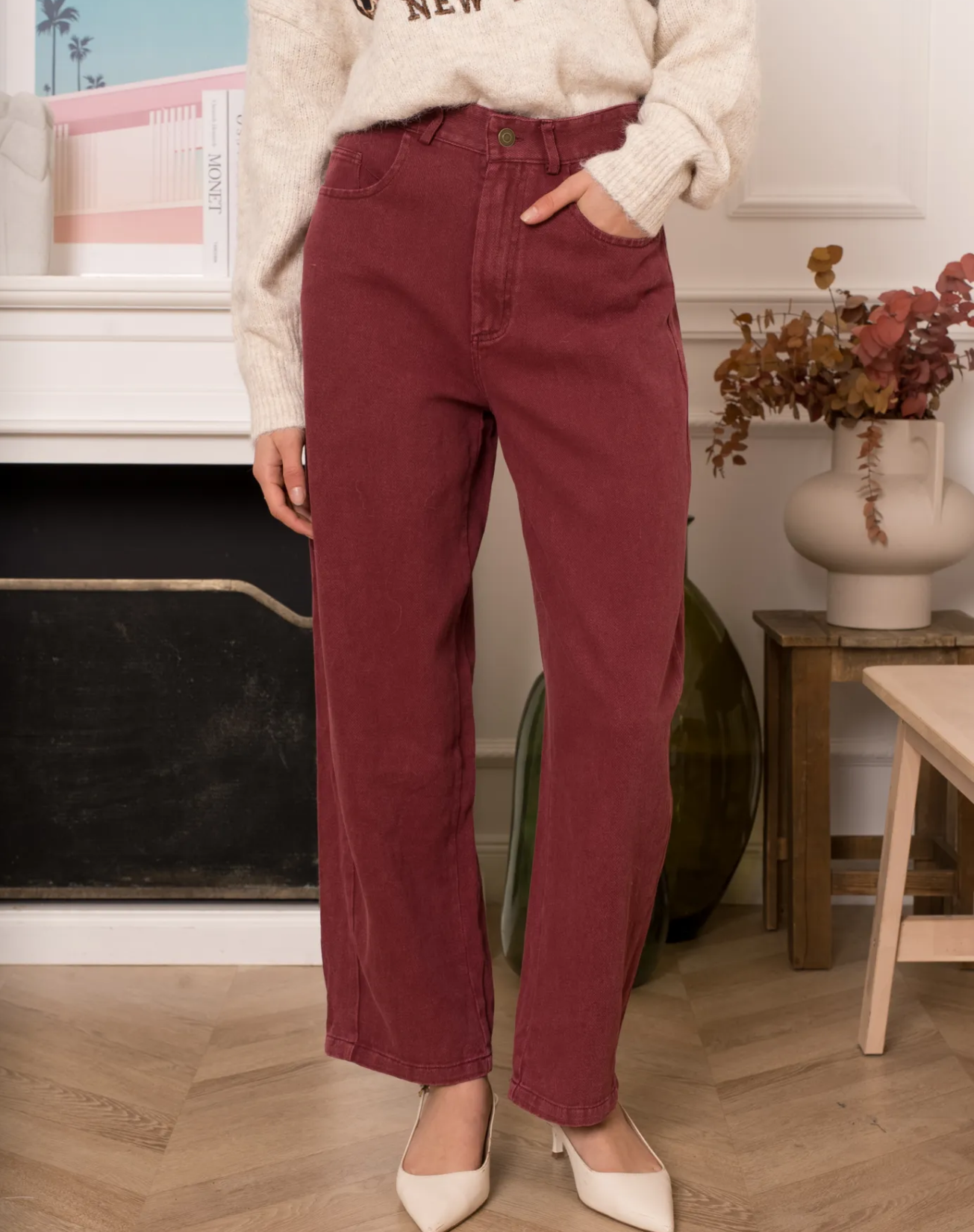 Soft Barrel Jeans - Burgundy