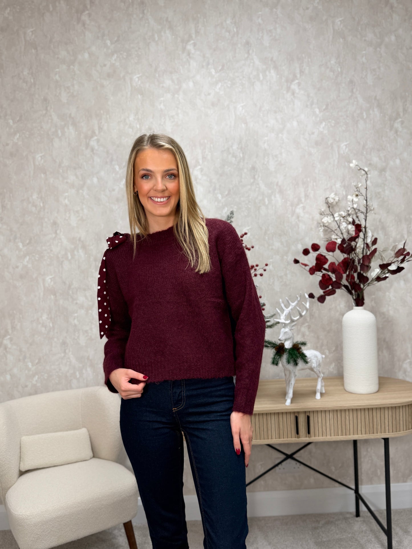 Maroon Bow Shoulder Jumper