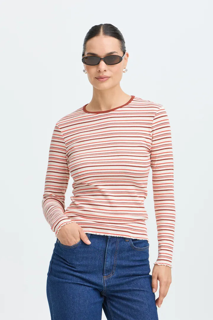 Tone Stripe Top Orange Mix