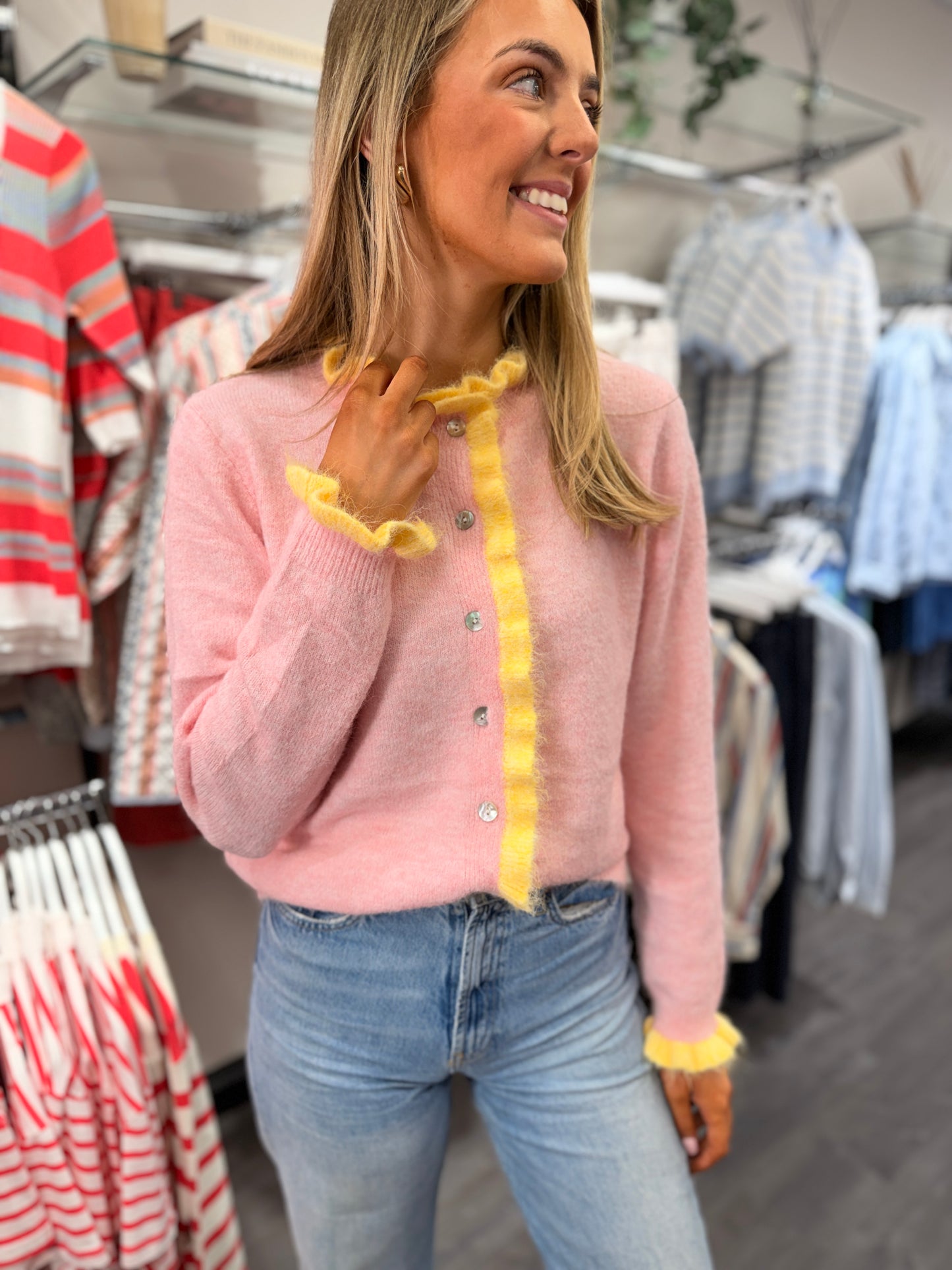 Frill Cardigan Pink Lemon 2000