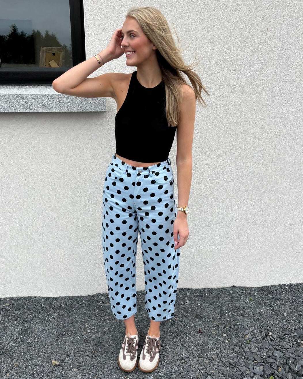 Polka Dot Barrel Jean - Blue/Black