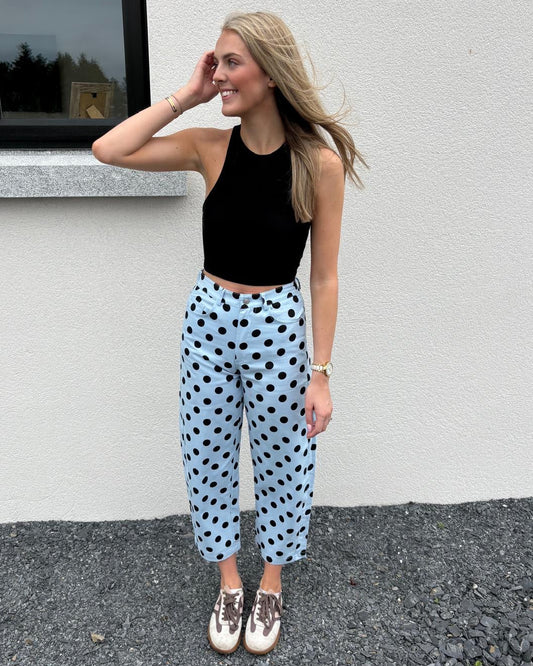 Polka Dot Barrel Jean - Blue/Black