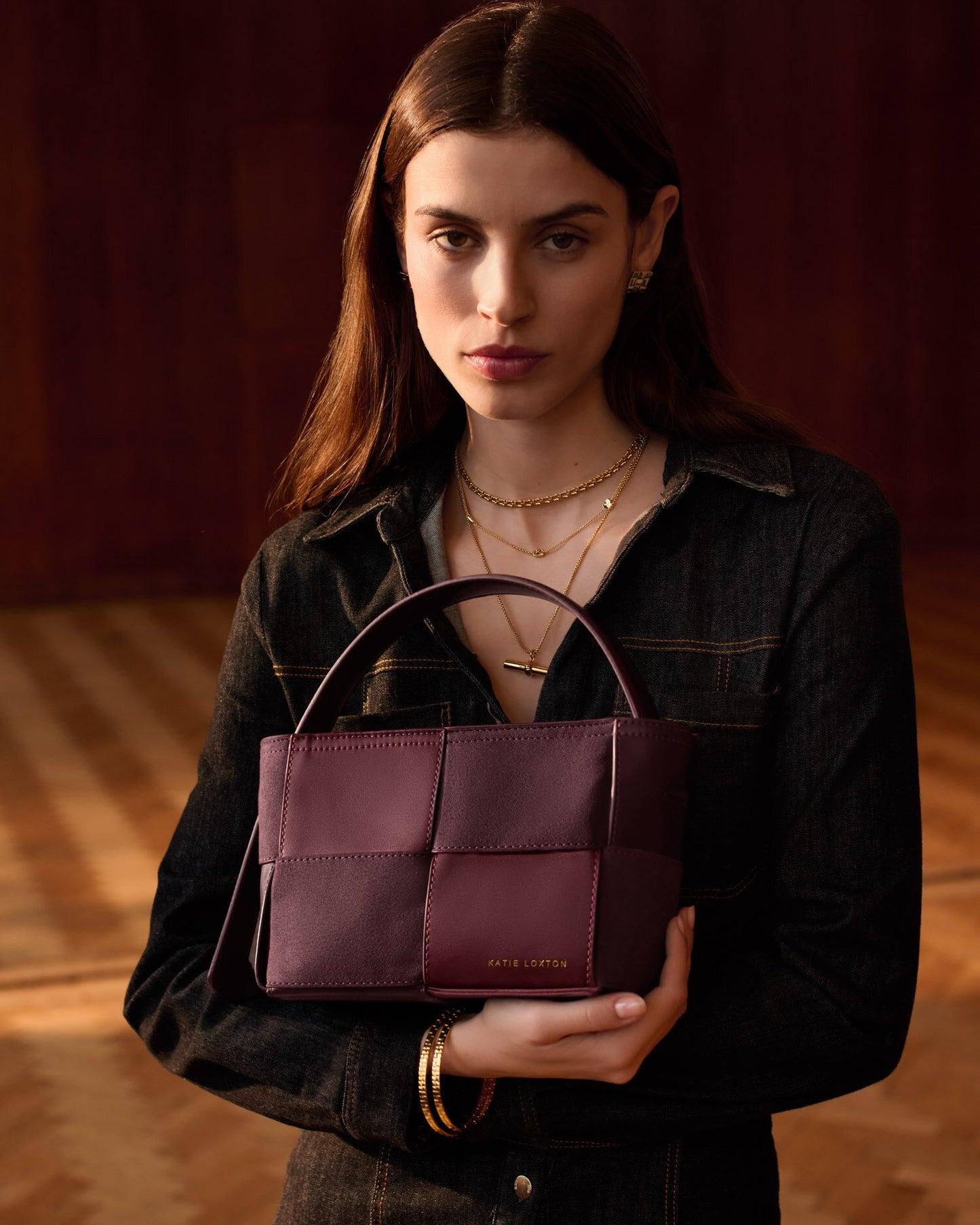 KLB4227 Taya Woven Suedette Top Handle Bag Cherry