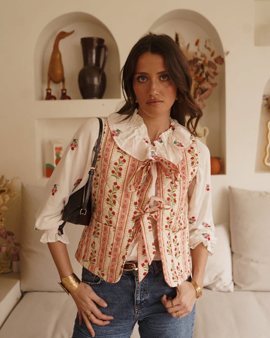 Floral Print Quilted Vest