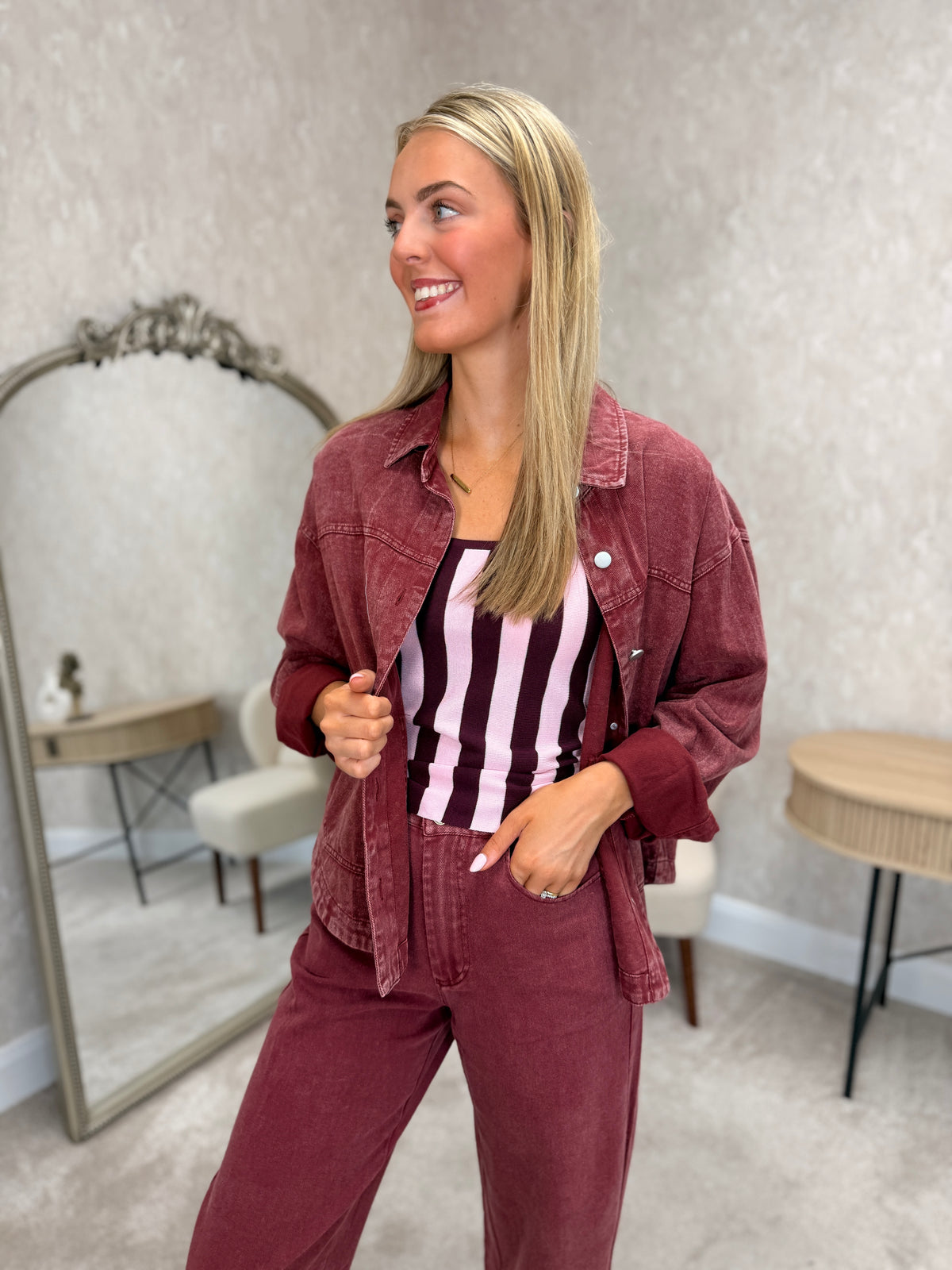 Burgundy Soft Denim Jacket