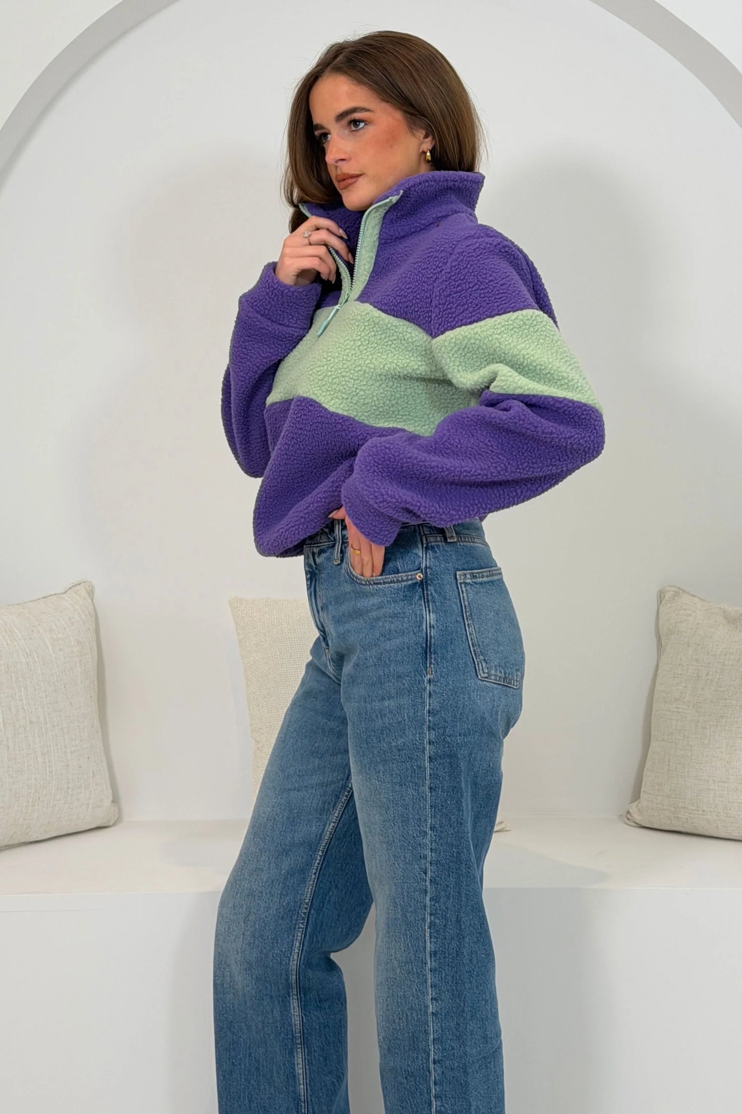 Beau 3/4 Zip Contrast Panel Fleece Purple