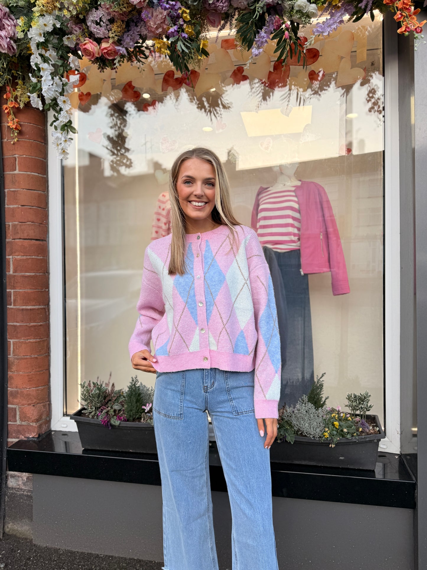 Pink Blue Argyle Cardigan
