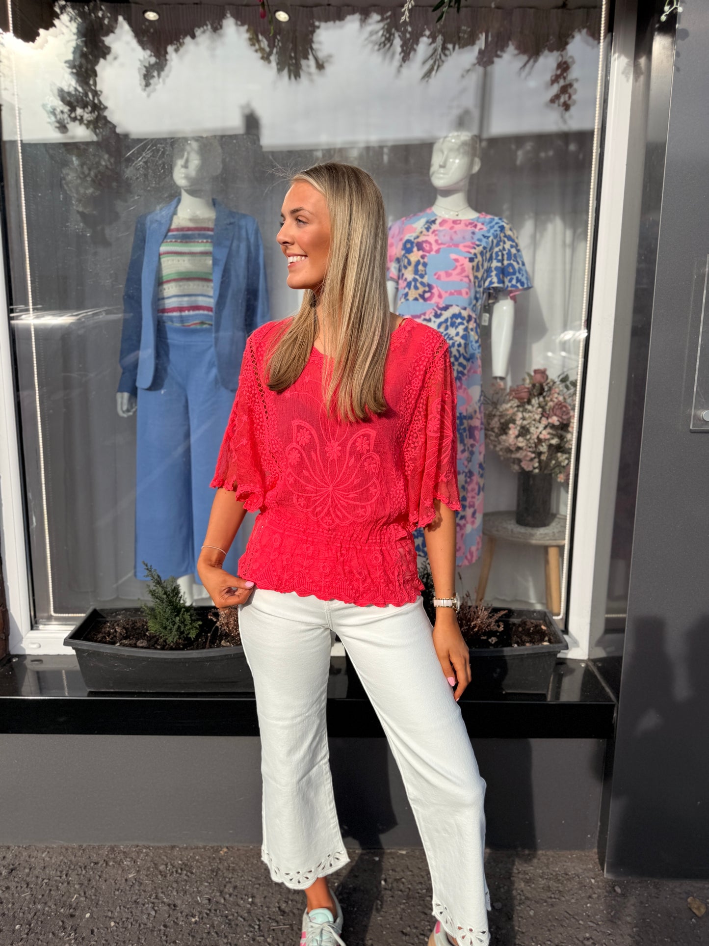 Floral Lace Butterfly Sleeve Blouse