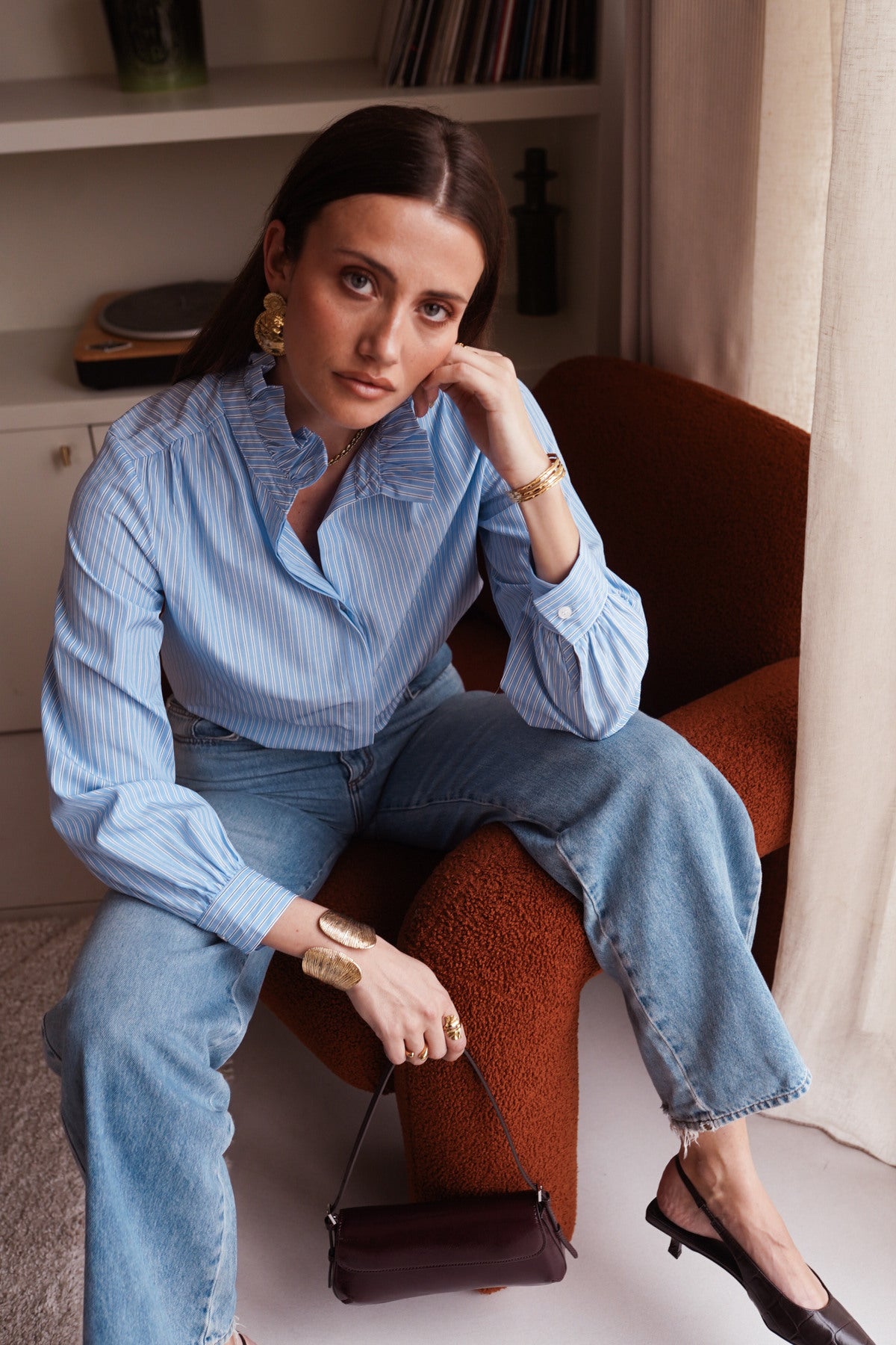 Striped Shirt with Manadarin Collar