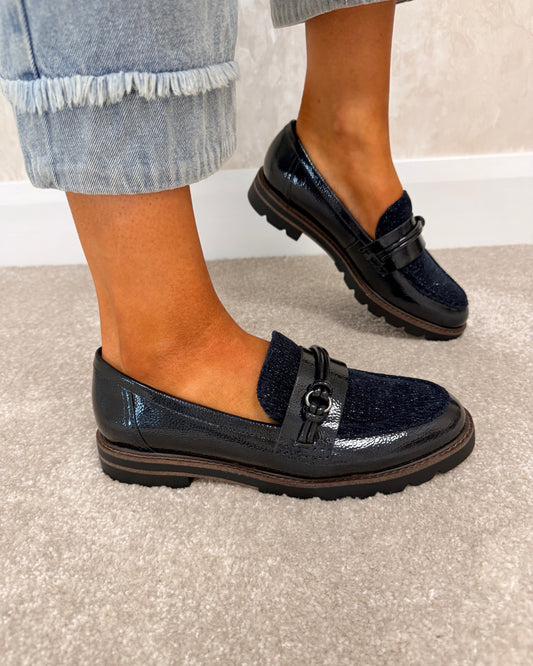 Navy Patent Loafers
