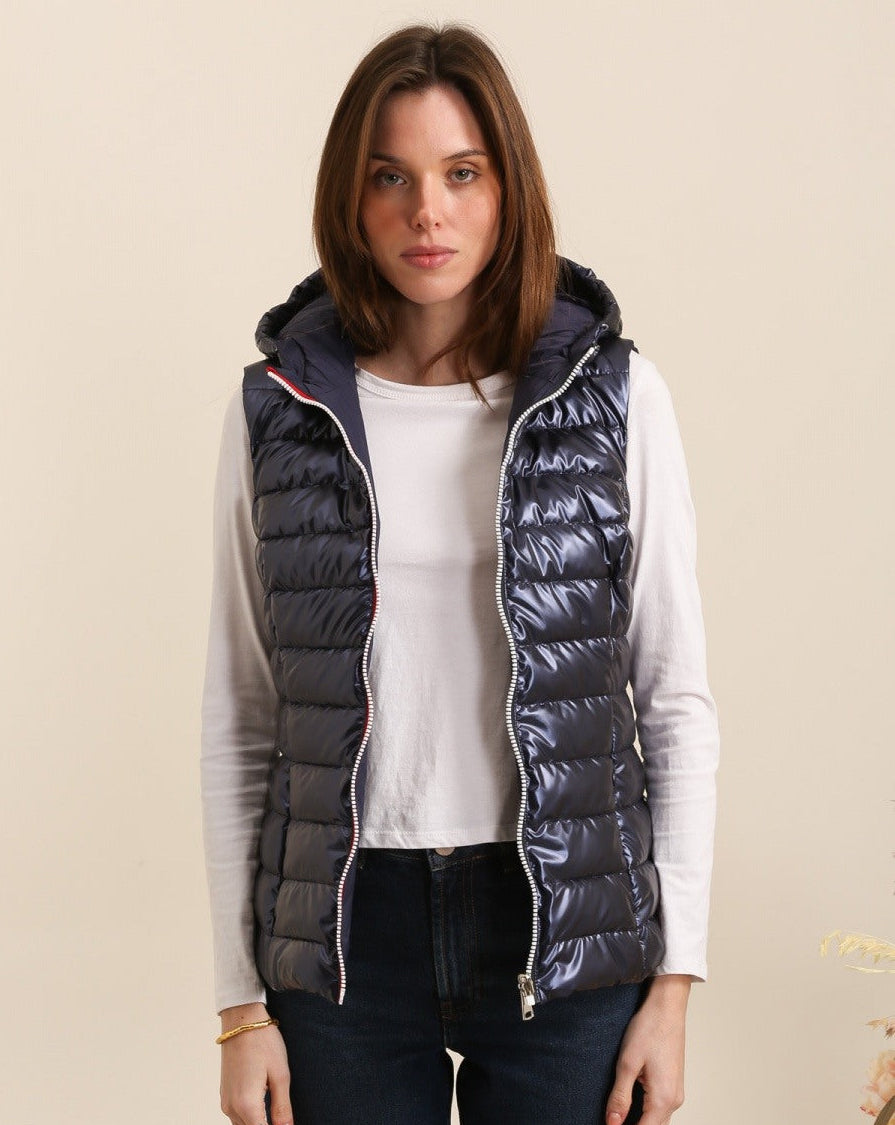 Waterproof sleeveless metallic gilet Navy
