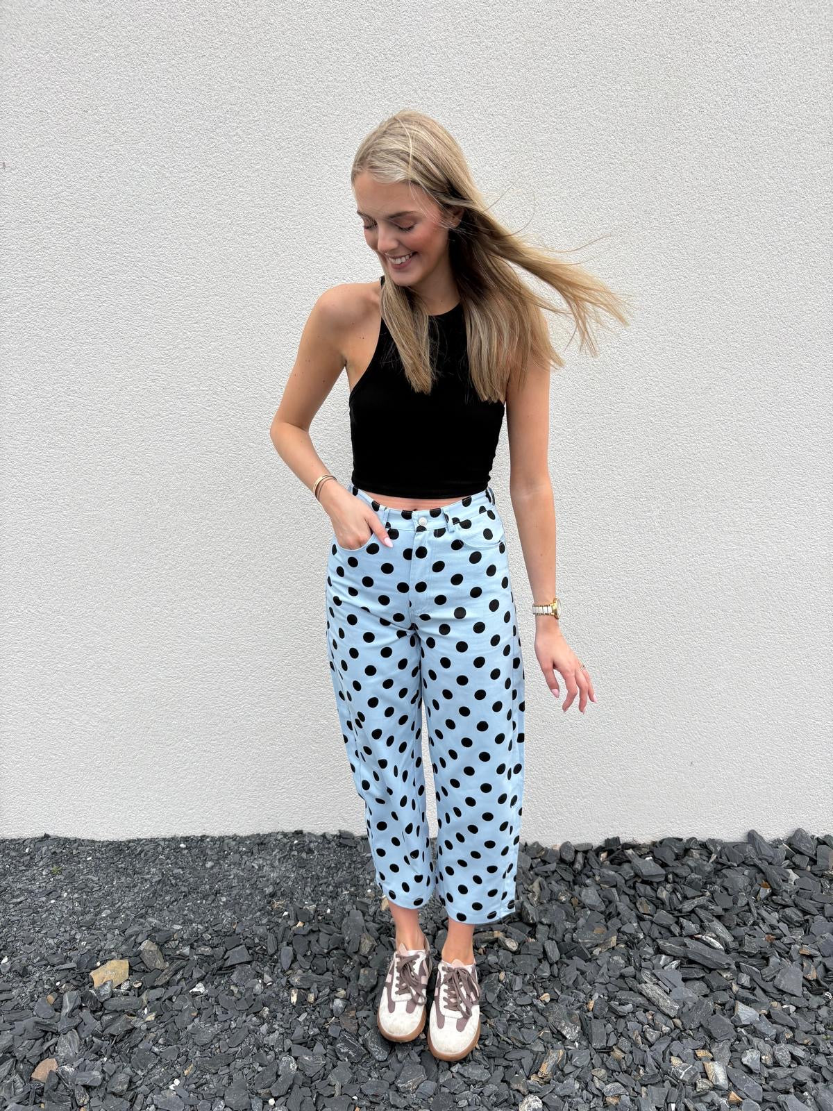 Polka Dot Barrel Jean - Blue/Black