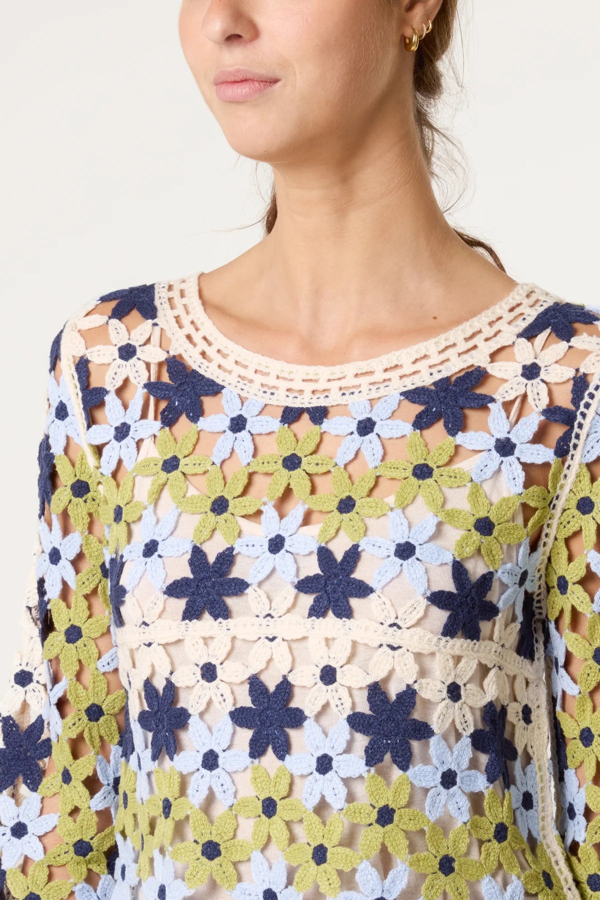 Floral Crochet Cropped Jumper Blue
