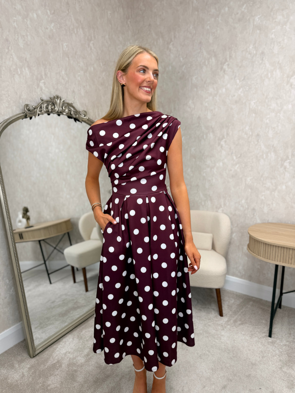 Betty Asymmetric Skater Midi Berry White Dress