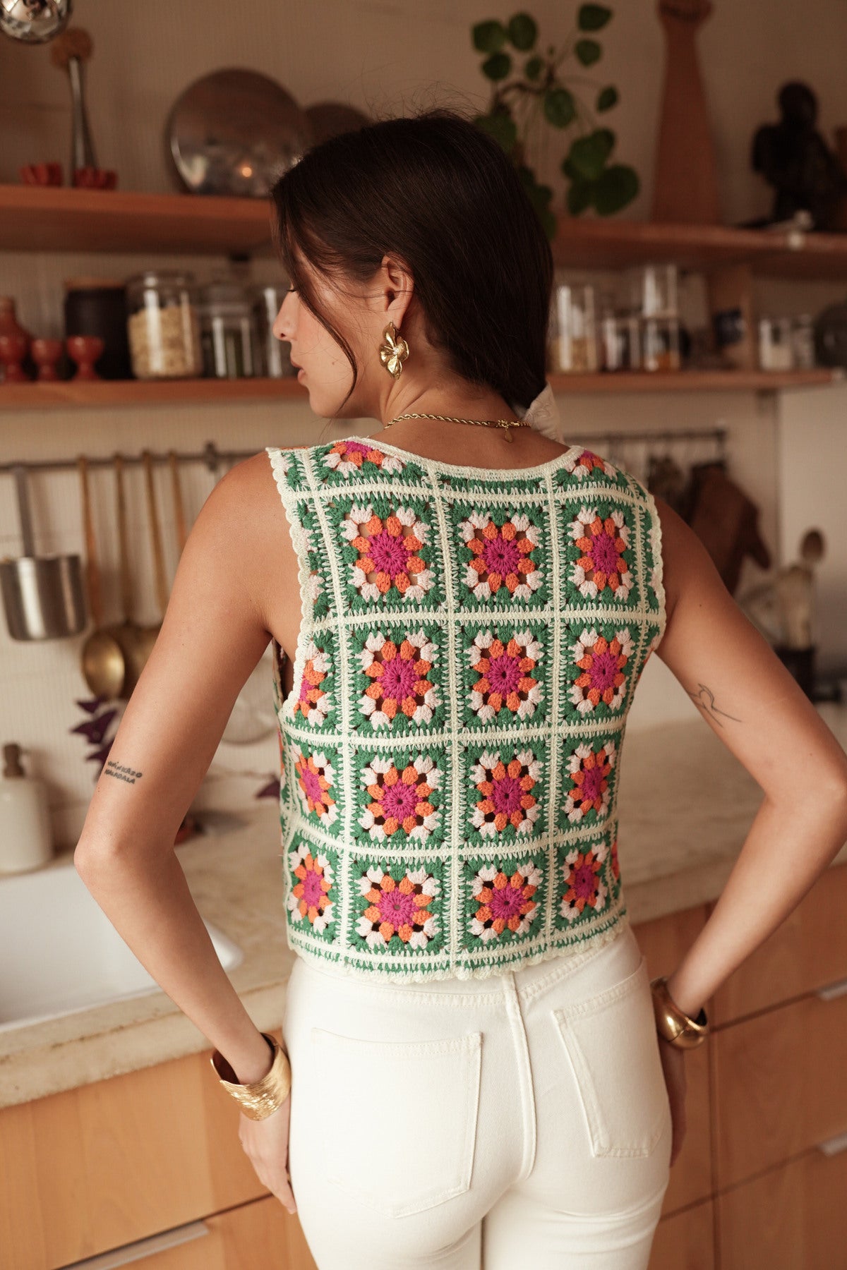 Crochet Sleeveless Top Green