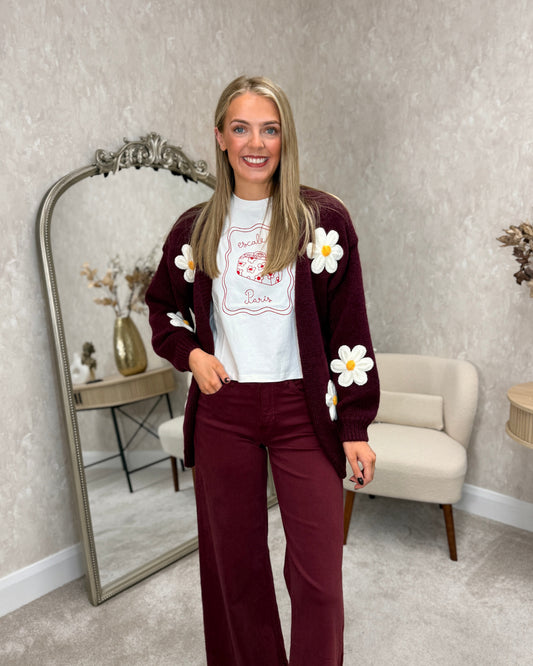 Daisy Knit Cardigan Burgundy